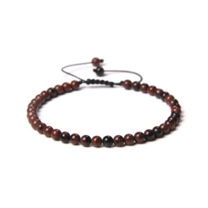 bracelet obsidienne acajou pierres boules 4mm cordon ajustable 01