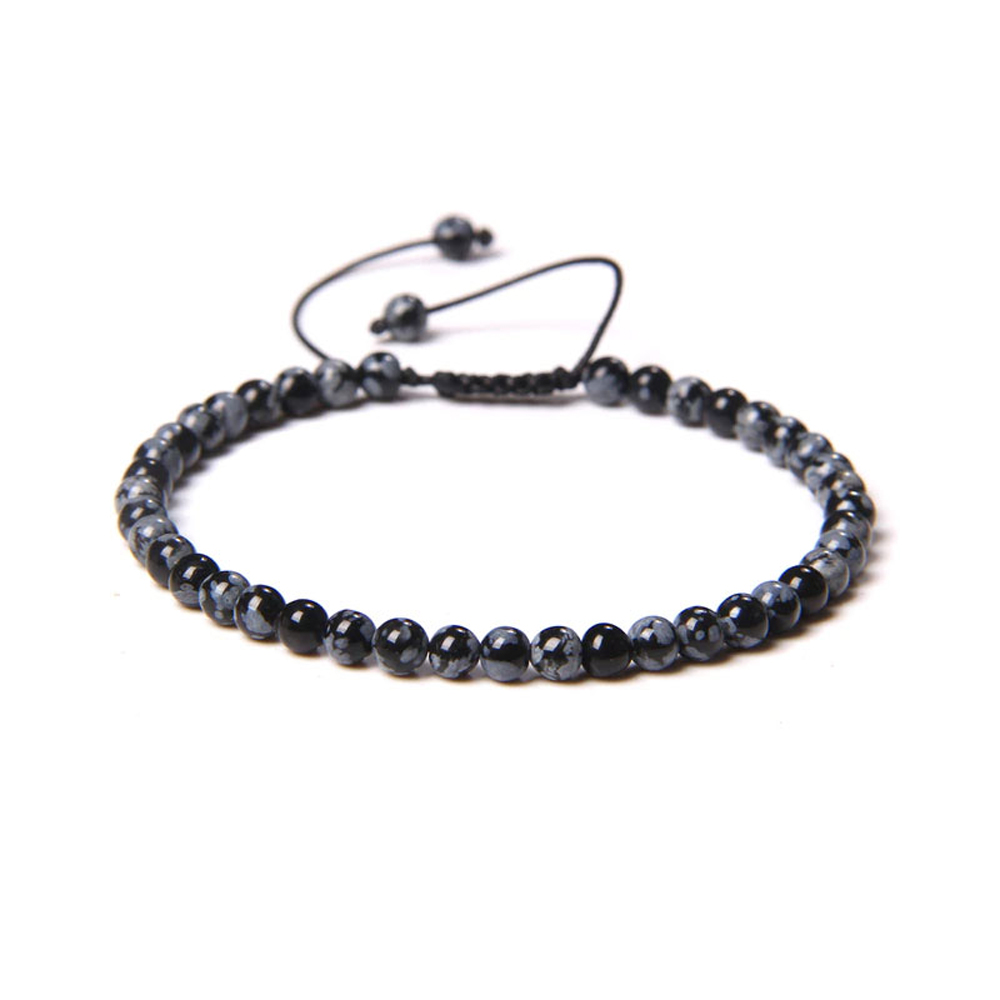 bracelet obsidienne neige pierres boules 4mm cordon ajustable 01
