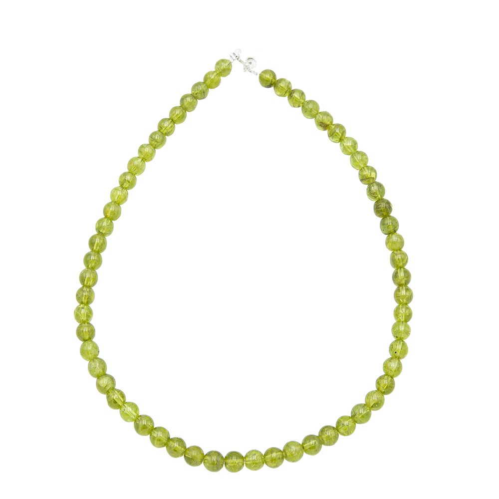 collier chrysolite pierres boules 8mm 01 collier chrysolite pierres boules 8mm 01