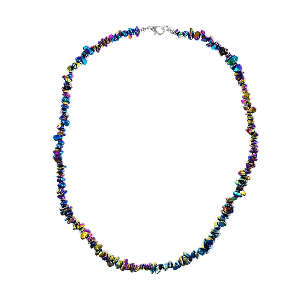 Hématite : Vertus, Bienfaits, Propriétés et Signification en Lithothérapie collier hematite arc en ciel baroque 45cm 01.jpg