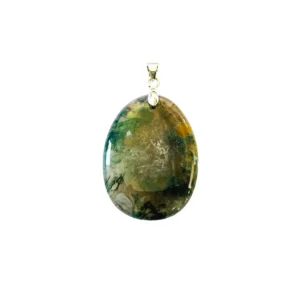 Agate Mousse: Vertus, Bienfaits & Propriétés en Lithothérapie pendentif agate mousse pierre plate 01.jpg