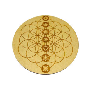 plaque de rechargement graine de vie 7 chakras bois sculpte 01