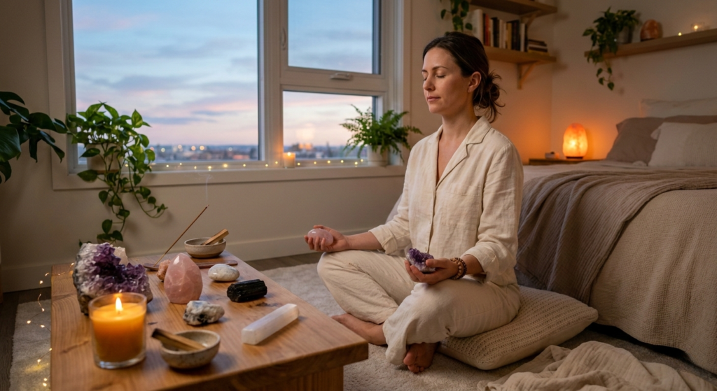 rituel du soir aux cristaux 20 minutes pour libérer les tensions de la journée