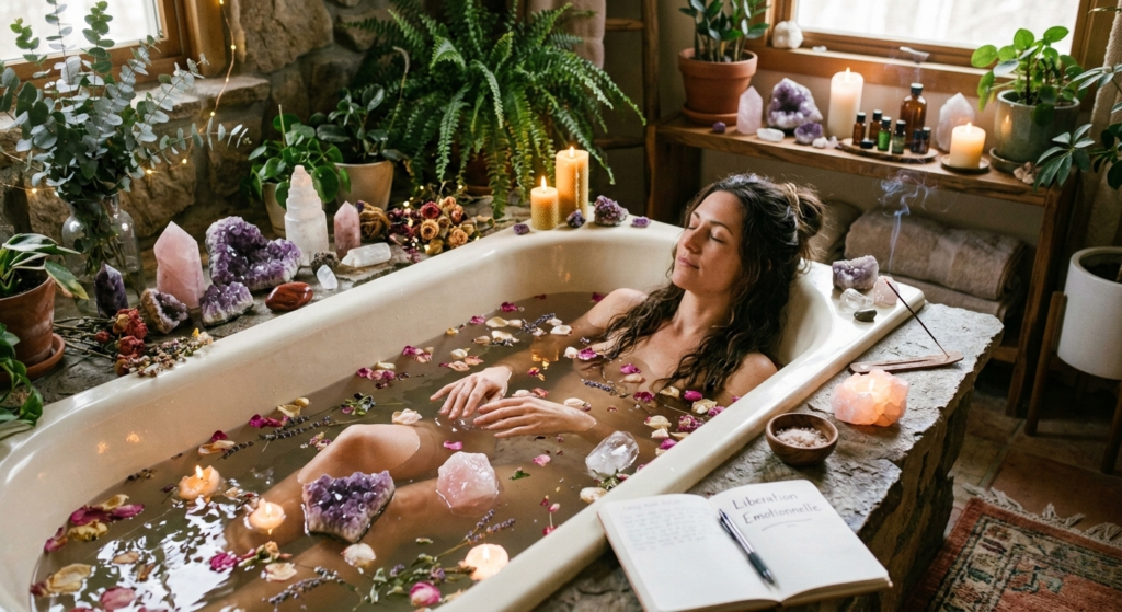 sérénité et libération le rituel du bain aux cristaux